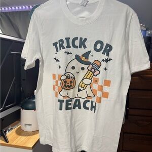 Womens Halloween Ghost T-Shirt - White